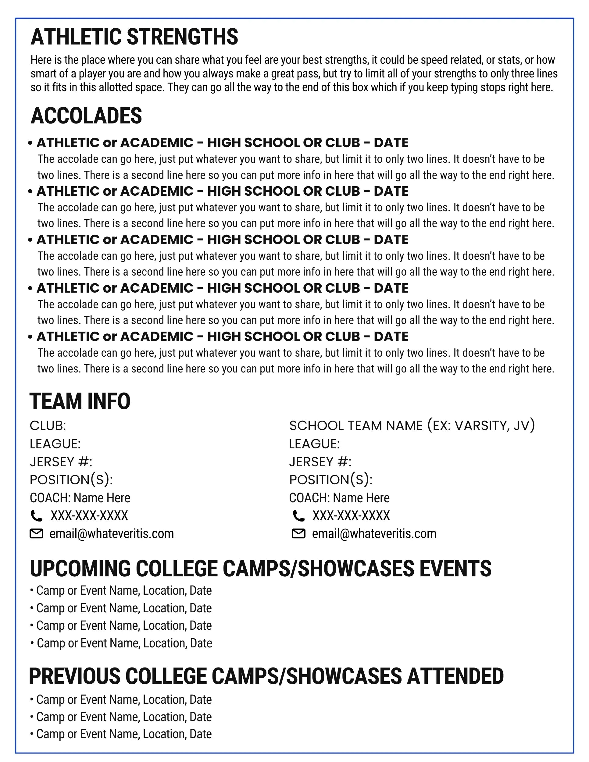 Nationals Athletic Resume