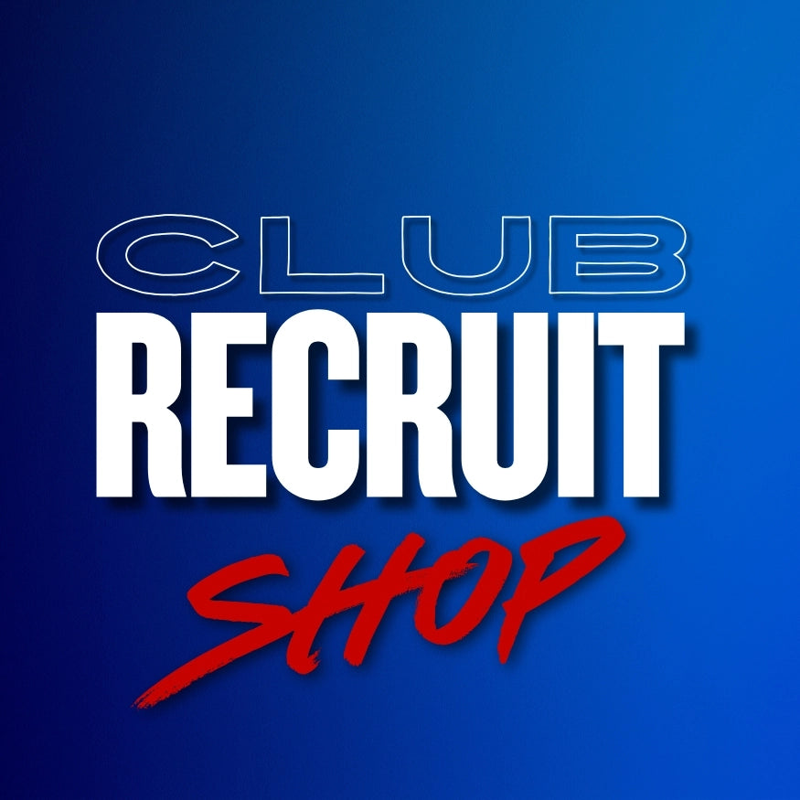 blue background with the words "Club Recruit Shop"
