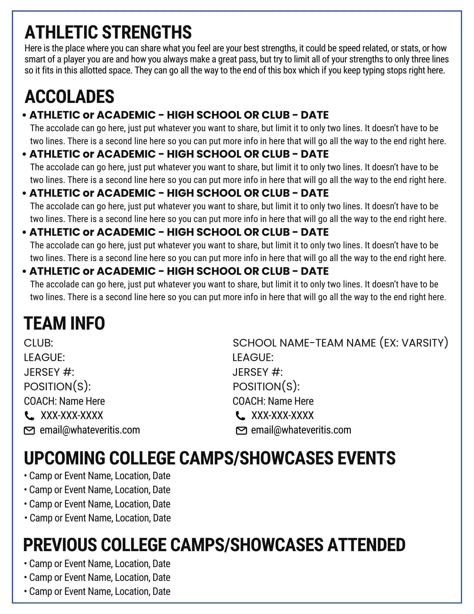 Athletic Resume